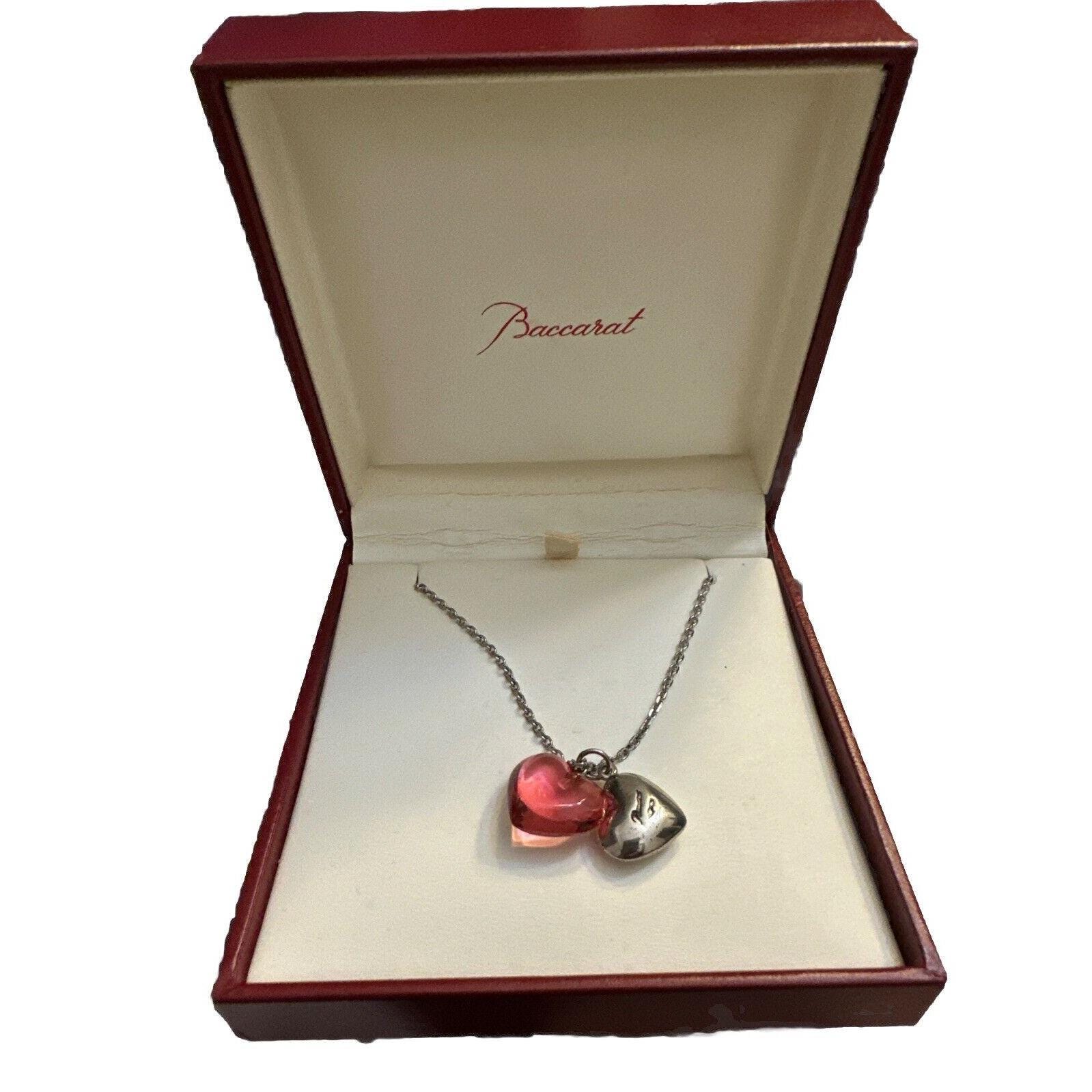 Baccarat Crystal Glass and SV925 Heart Double Heart Necklace