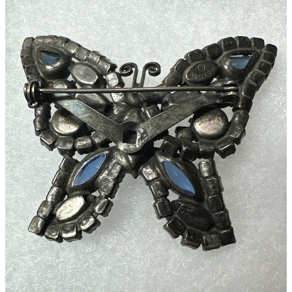 Vintage Signed WEISS Blue Rhinestone Butterfly Pin/Brooch View 2