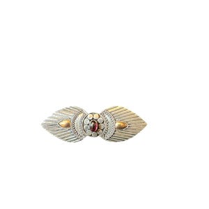 Vintage Sterling Art Deco Style Garnet Brooch with Gold Accents