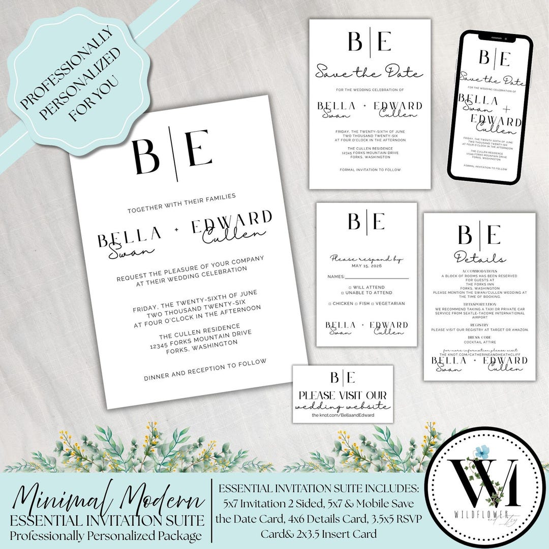 Invitation Essentials Modern Minimal Essential Wedding Suite | Professionally Personalized ...