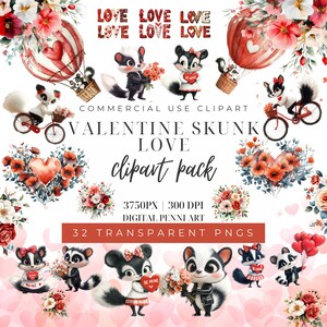 Imágenes prediseñadas extravagantes del Día de San Valentín: zorrillos, globos aerostáticos, amor, descarga digital
