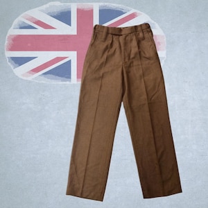 British Army No.2 Dress Wool Trousers | Vintage Military Pants | Brown Wool Uniform | Original Surplus | Adjustable Waist