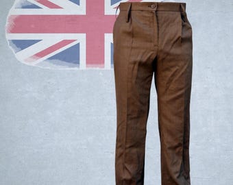British Women's Slacks Barrack Dress Trousers - Original British Army Military, Brown/Khaki, Vintage Military