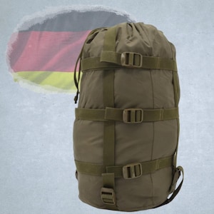 Bundeswehr compression sack - olive, vintage, military, adjustable, perfect for sleeping bag or hand luggage, solid surplus