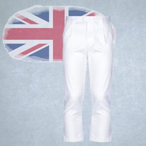 British Army Royal Navy Class II Trousers, White "Bells", 3 Pockets, Waist Adjustment, Used, 67% Polyester, 33 Viscose, military surplus