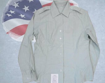 Camisa de vestir auténtica del Ejército de EE. UU. para mujer AG-415 verde menta – Excedente militar vintage de manga larga – Talla 12L (L) – Original de dotación militar 201/V
