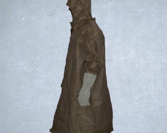 Original Polish Army waterproof coat from the 1980s/1990s | Rubber, long, with hood | Vintage surplus, in stock