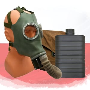 Máscara de gás ML MC-1 original vintage com bolsa e filtro – máscara de gás de defesa civil vintage, memorabilia militar, excedente militar