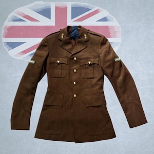 Vintage brittisk armé nr 2 klänningsjacka irländsk walesisk kaki ull militäruniform original tjänstgöringsklänning demob kavaj