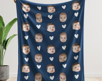 Custom Face Photo Blanket, Personalized Plush or Sherpa Throw