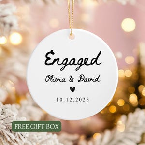 Personalized Engagement Ornament, First Christmas Engaged, Names and Date