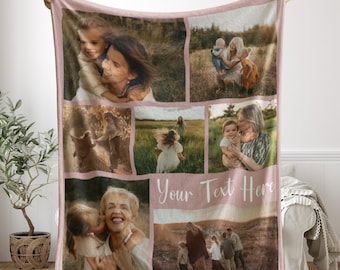 Custom Photo Blanket Collage, Picture Blanket With Text, Memorial Blanket, Friend Couples Gift, Birthday Anniversary Gift, Family Blanket