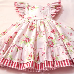 ON SALE 12 MO Pink Floral Baby Girl Dress, Special Occasion Dress, Flutter Ruffles, Double Ruffles, Ready to Ship