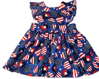 Girls 4th of July Dress, Toddler 4th of July Pinafore Dress, Patriotic Dress, Red White and Blue dress, Memorial Day Dress, Baby Boutique