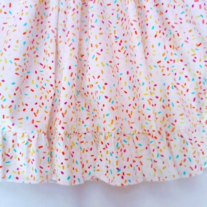Girls Sprinkles Birthday Dress, birthday party dress, baby girl sprinkles pinafore dress, toddler birthday sprinkles dress, ruffles image 6