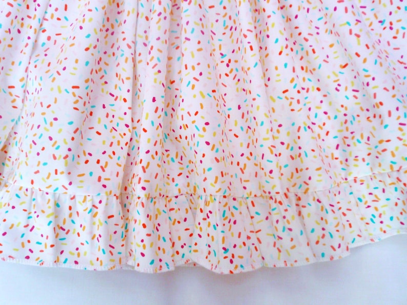 Girls Sprinkles Birthday Dress, birthday party dress, baby girl sprinkles pinafore dress, toddler birthday sprinkles dress, ruffles image 6