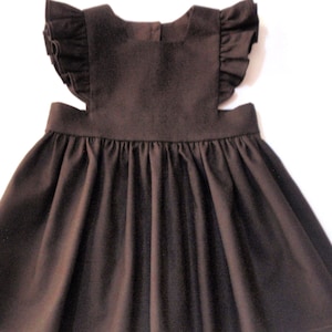 Size 6-12 Month Chocolate Brown Linen Blend Dress: flutter ruffles, Fall/Winter Family Photos