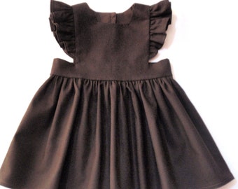 Baby Girl Chocolate Brown Linen Dress, 6-12month, READY TO SHIP, Linen/Cotton Blend Fall Dress, Fall Family Photos