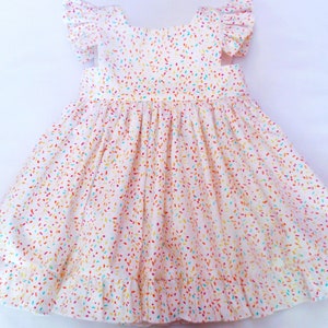 Girls Sprinkles Birthday Dress, birthday party dress, baby girl sprinkles pinafore dress, toddler birthday sprinkles dress, ruffles