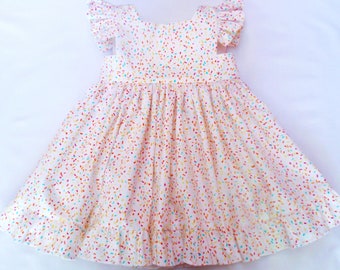 Girls Sprinkles Birthday Dress, birthday party dress, baby girl sprinkles pinafore dress, toddler birthday sprinkles dress, ruffles