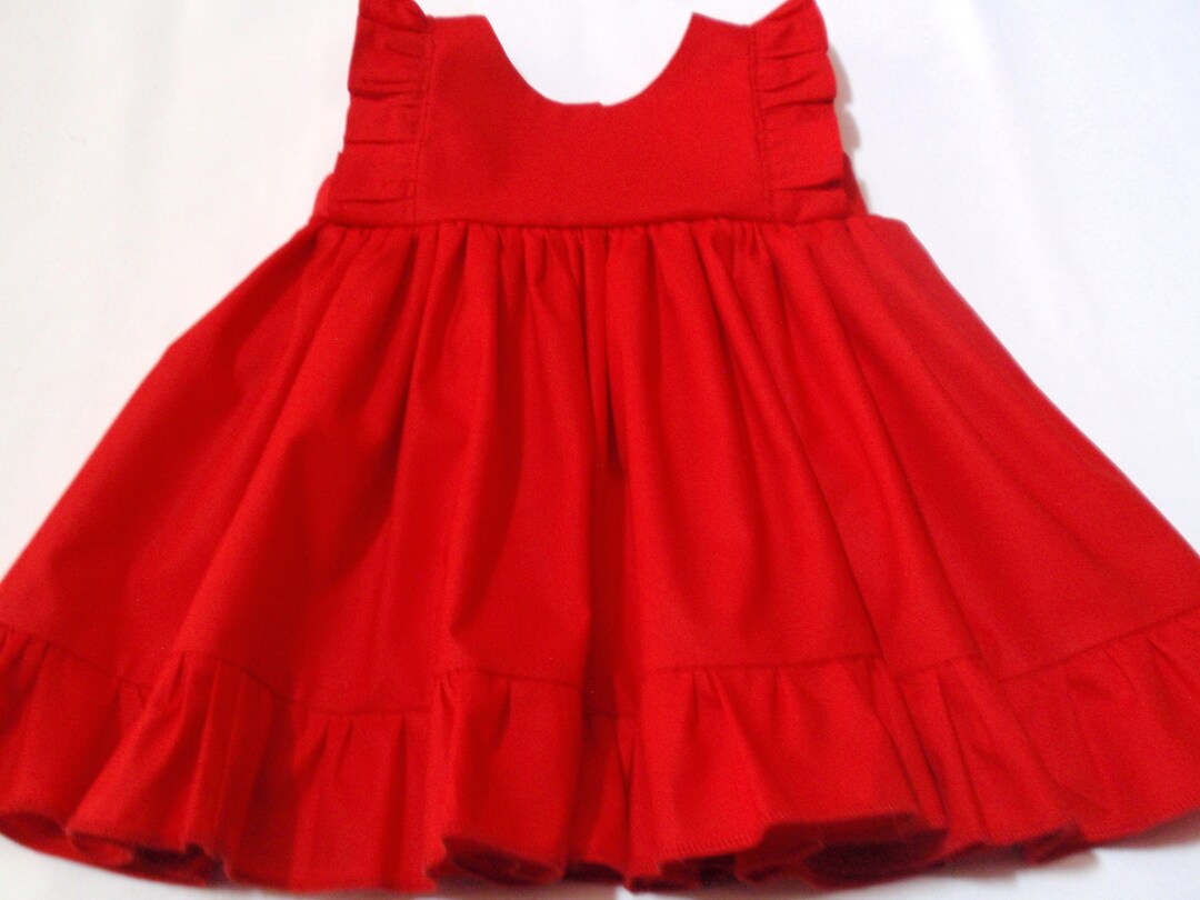 Girls Red Cotton Dress, Baby Girl Red Dress, Toddler Red Party Dress, Red Ruffled Dress for