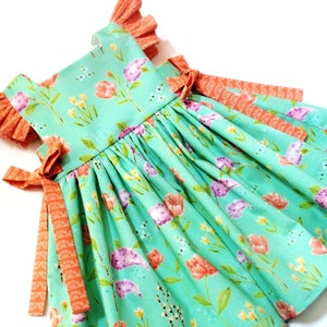 Girls Mint Floral Easter Dress, Baby Girl Toddler Mint Floral Pinafore Dress, Also available in the Purple, Purple Floral Easter Dress