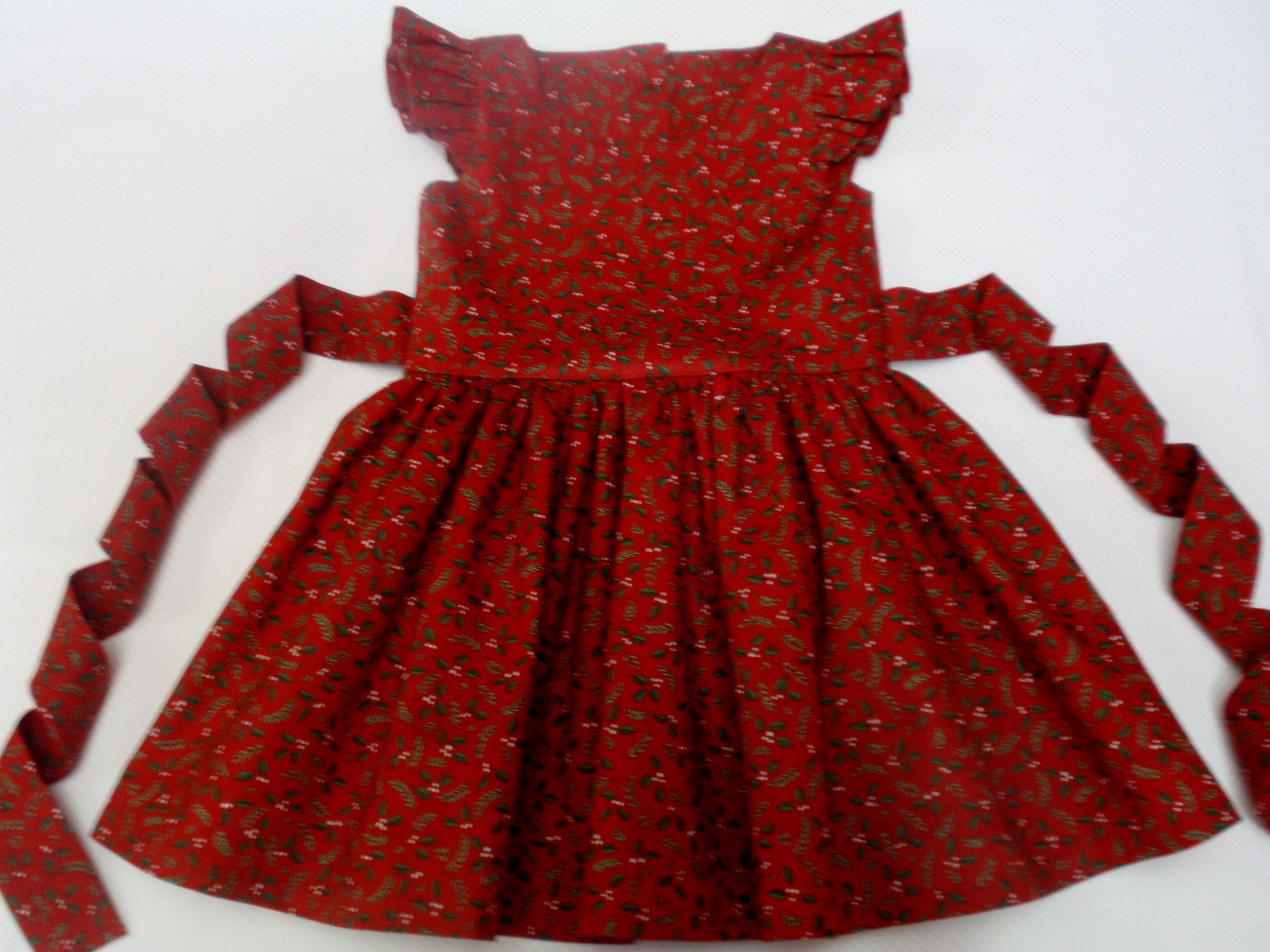 Christmas Baby Girl Red and White Holly Pinafore Dress and Top Set 