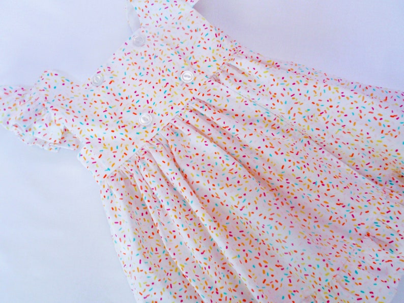 Girls Sprinkles Birthday Dress, birthday party dress, baby girl sprinkles pinafore dress, toddler birthday sprinkles dress, ruffles image 4