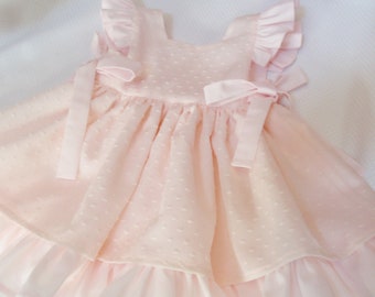 Baby Girl Pink Swiss Dot Dress, Toddler Pink Swiss Dot Pinafore dress, Flower Girl Dress, Newborn, Infant, Imported Swiss Dot fabric