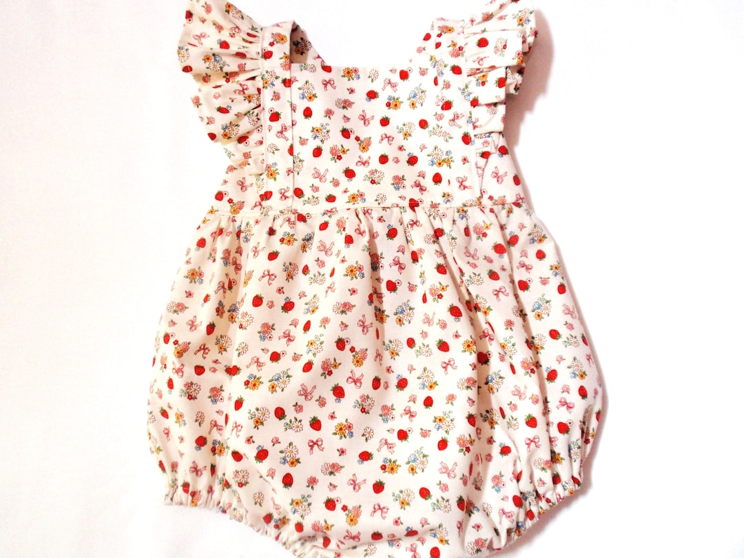 Strawberry Bubble Romper, Baby Girl Strawberry Birthday Romper, Toddler