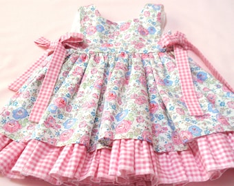 Girls Easter Dress, Baby Girl Pink and Blue Floral Easter Pinafore Dress, Toddler Spring Dress, Liberty of London Easter Floral Dress