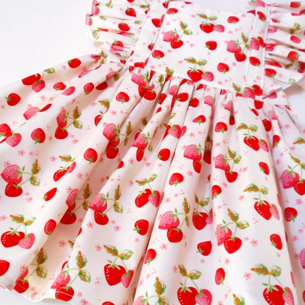 Vestido de fresas para niña: Vestido de fresas para bebé niña, primer cumpleaños, con volantes.