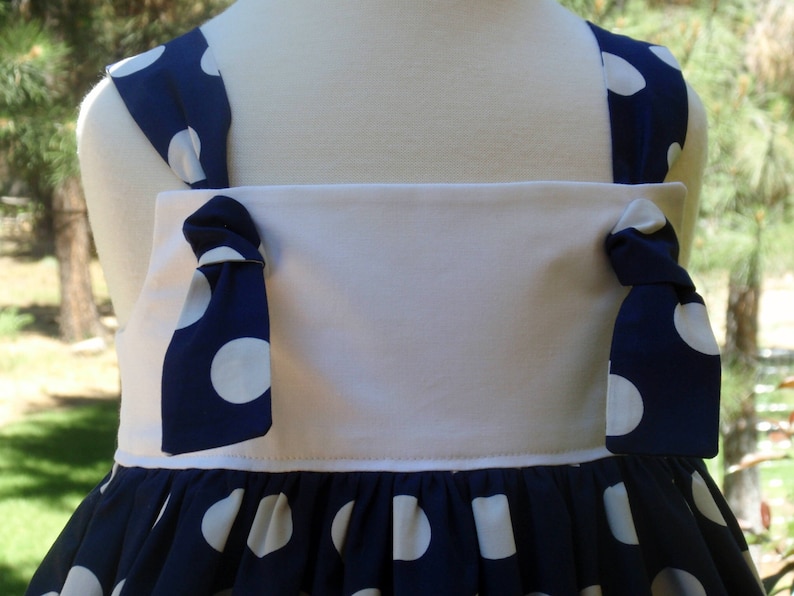 ON SALE Girls Nautical Dress Handmade Cotton Dress Navy and White Polka Dot Dress Baby Girl Nautical Dress Toddler Summer Dress