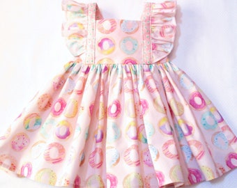 Donut Birthday Dress, 12-18 Month, Donut Grow Up Themed Party, 1st Birthday, Baby Girl Donut Outfit, flutter sleeves, Pastel colors