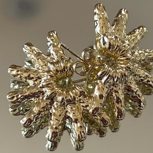 Gold Textured Starburst Hoop Earrings – 18k Gold Plated Sculptural Statement Hoops Lightweight Tarnish‑Free Modern Jewelry Gift for Her