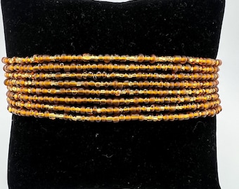 Handmade Brown & Gold Waist Beads, African Waist Beads, Plus Size Body Jewelry, Feminine Brown And Gold Waist Beads, Beaded Waist Jewelry