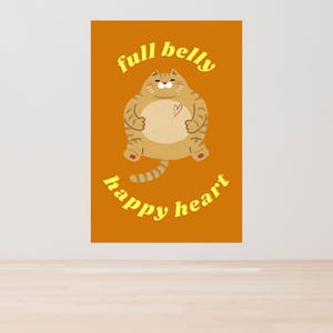 Cat Wall Art Cute Chubby Cat Printable Whimsical Digital Art Print Funny Animal Poster for Kitchen or Nursery Decor