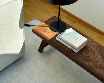 Lowboard made of recycled oak parquet, Wabi Sabi, Japandi design, TV board, Entryway Bench Wood, Hallway bench, Solid wood, Reclaimed Oak