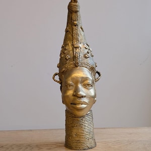 Handcrafted African Brass Head Satue - Unique Tribal Art Sculpture