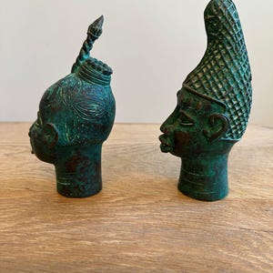 Benin Bronze Double Head Set – African Art Collectible