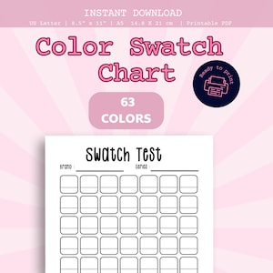 Swatch Template for 63 colors Alcohol Markers, Color Pencils, Gel Pens, Watercolor Pens, paint & more! Bigger boxes/type fields downloadable