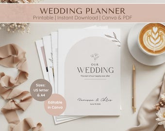 Wedding Planner Printable | Editable Canva Template with Budget Tracker Checklist & Guest List | Instant Download