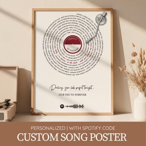 Personalized Vinyl Song Lyrics Poster – Custom Spiral Music Print with Spotify Code – Modern Retro Wall Art Gift – Digital Download