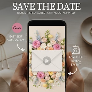 Digital Save the Date Video | Animated Wedding Invitation with Envelope | Canva Template Instant Download