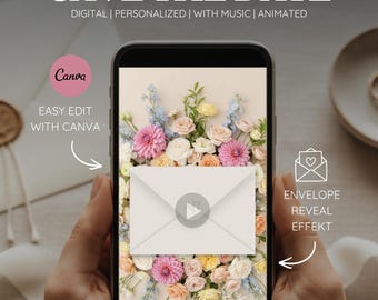 Digital Save the Date Video | Animated Wedding Invitation with Envelope | Canva Template Instant Download