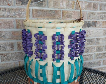 Handwoven Appalachian Basket, Purple Lavender Flowers, Easter Basket