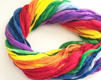 Handspun rainbow yarn, 50 yards, self striping, handspun super bulky in merino wool - 3 ounces/ 86 grams
