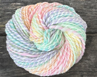 84 yards,3.5 ounces/100 grams super bulky handspun pastel gradient yarn, hand dyed merino wool, spun as a 2 ply yarn