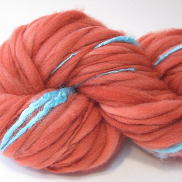 Handspun thick and thin bulky yarn in merino wool and bamboo silk - 80 yards, 3.2 ounces/ 91 grams