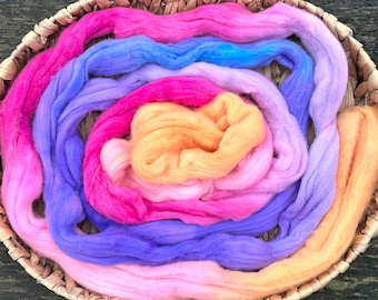 4 ounces merino combed top, hand dyed roving, perfect for spinning or felting, 21.5 micron